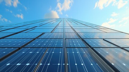 Solar Panels Integrated into Modern Glass Skyscraper