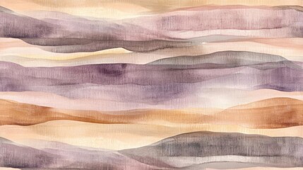 Abstract Watercolor Landscape With Horizontal Layers Of Brown Purple And Beige TonesFor The Backgrounds And Decorative Purposes.The Image Is Seamless And Flows Smoothly With Organic Lines That Are