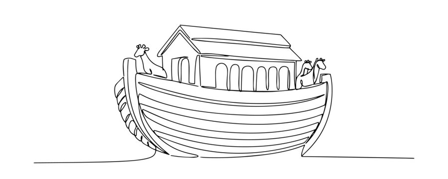 noah's ark outline one line vector shape