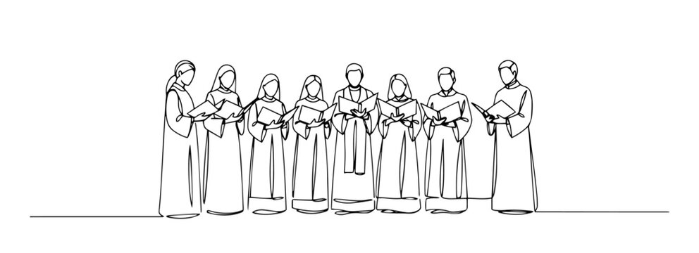 line art choir singing from books clip art preview