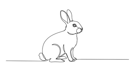 rabbit cute fluffy animal with ears vector monoline one line line art