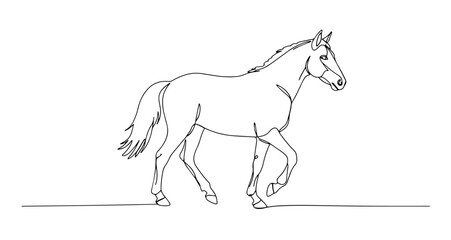 horse strong running farm animal vector monoline one line line art