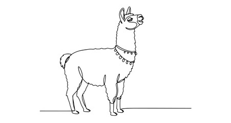 llama standing cute fluffy animal vector monoline one line line art © Wieslaw