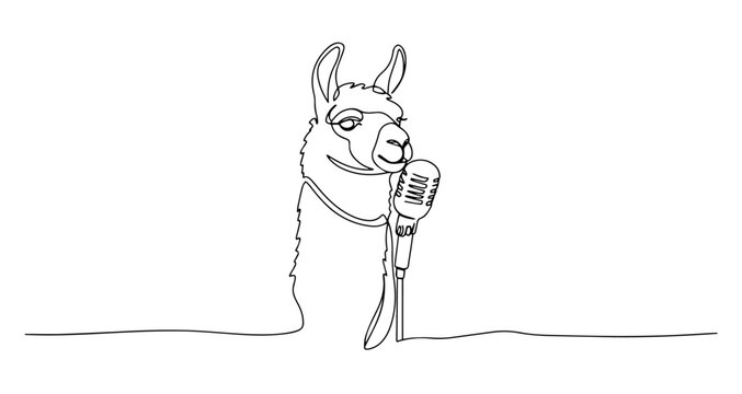 recommend clip art: singing llama with microphone music performance vector monoline one line line art