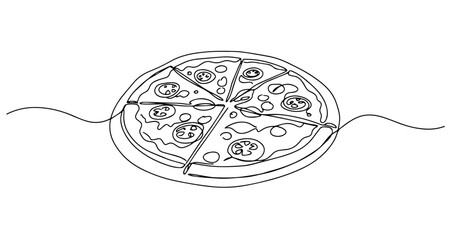 whole pizza fast food italian meal vector monoline one line line art
