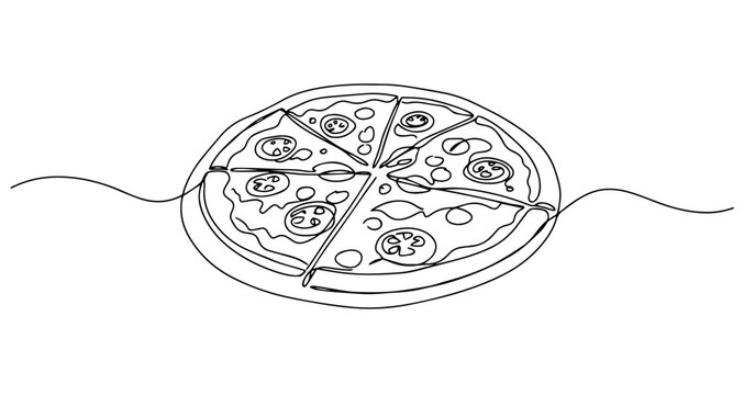 Naklejki whole pizza fast food italian meal vector monoline one line line art