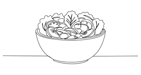 vegetable salad healthy fresh food vector monoline one line line art