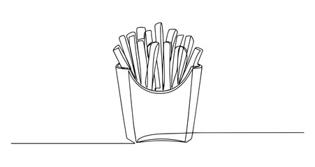 french fries fast food snack crispy vector monoline one line line art