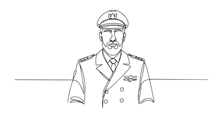 ship captain sailor maritime officer vector monoline one line line art