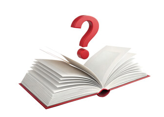 An Open Book with a Single Question Mark Floating Out of Its Pages on a Pure White Background