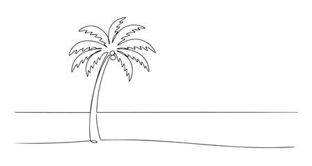 tropical palm tree exotic beach vector monoline one line line art © Wieslaw