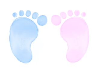 baby foot prints in watercolor style, pink and blue foodprints