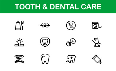 Dental Care and Tooth Icons. Essential Collection for Healthcare, Treatment, and Oral Health Designs