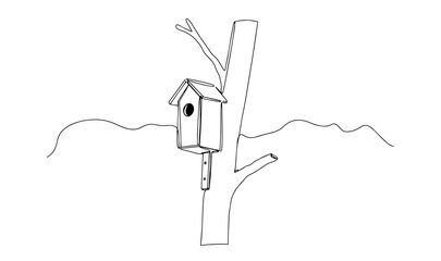 birdhouse tree nature illustration line art one line vector monoline