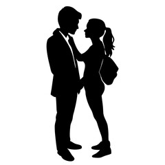 Silhouette of a young couple dancing with love and happiness