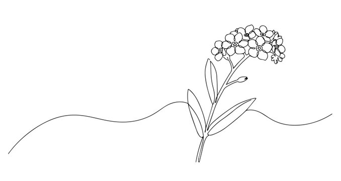 spirea flower branch vector monoline one line line art sketch illustration