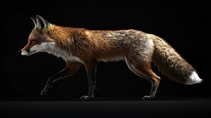 Furry red fox walking profile side view PNG transparent background
