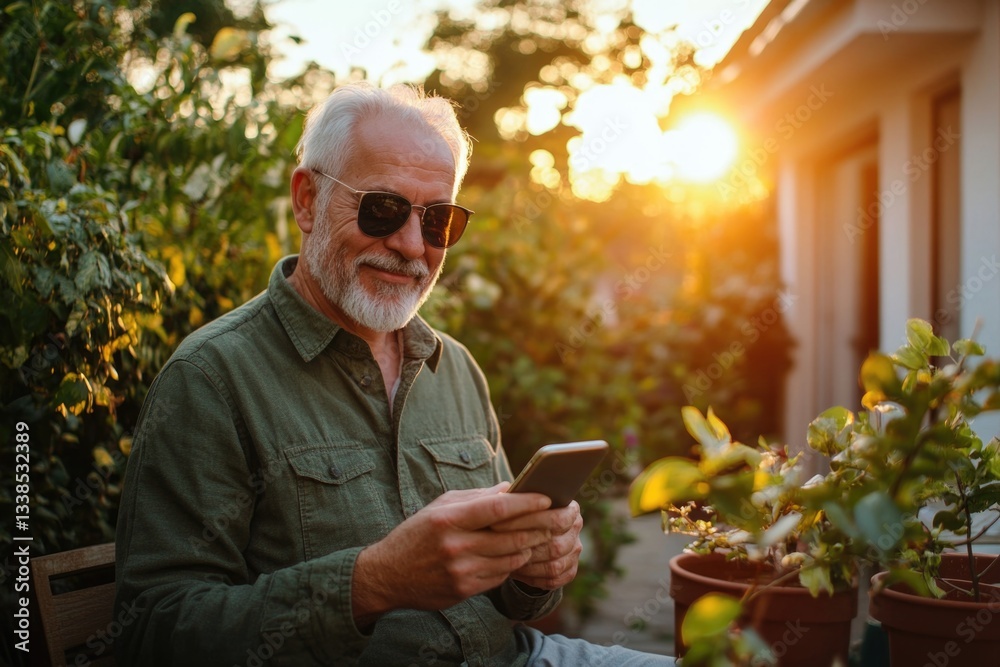 Poster a person sitting on a bench staring at their mobile device