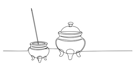 buddhist incense sticks monoline vector, one line spiritual illustration