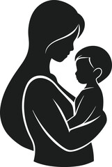 Loving Mother and Child Silhouette – Beautiful Vector Illustration for Mother’s Day