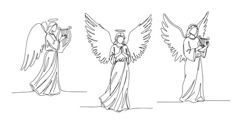 angels monoline vector, one line religious illustration