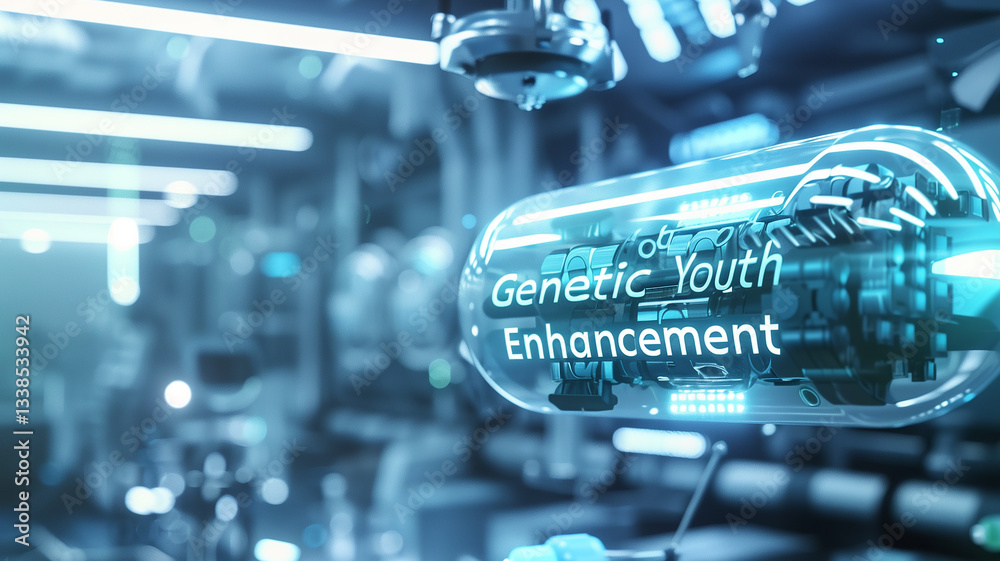 Poster This High-tech lab focusing on genetic youth enhancement using advanced CRISPR and epigenetics.