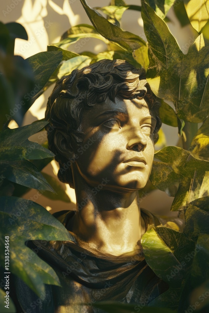 Poster close-up shot of a statue depicting a man, great for artistic or symbolic uses