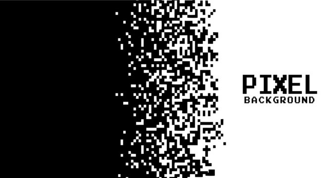 Pixel background, Digital glitch, Abstract design, Black and white, Tech texture