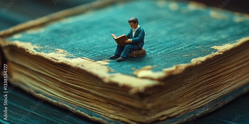 Aufkleber a small figurine sits atop an open book, perfect for use in editorial or creative projects