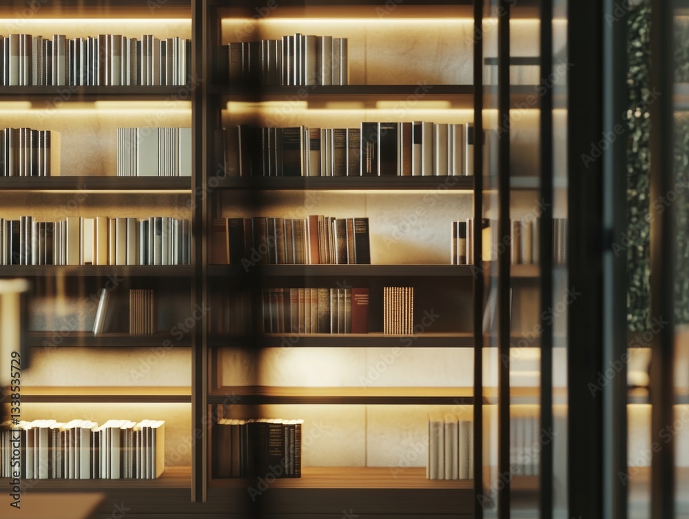 Aufkleber a bookshelf filled with numerous books, perfect for a study or library scene