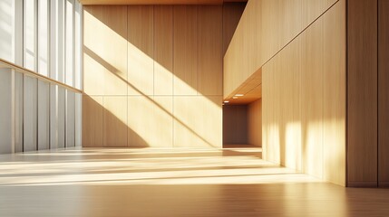 Fototapeta premium Inviting interior space with sunlight creating interesting shapes on the walls AI generated illustration 