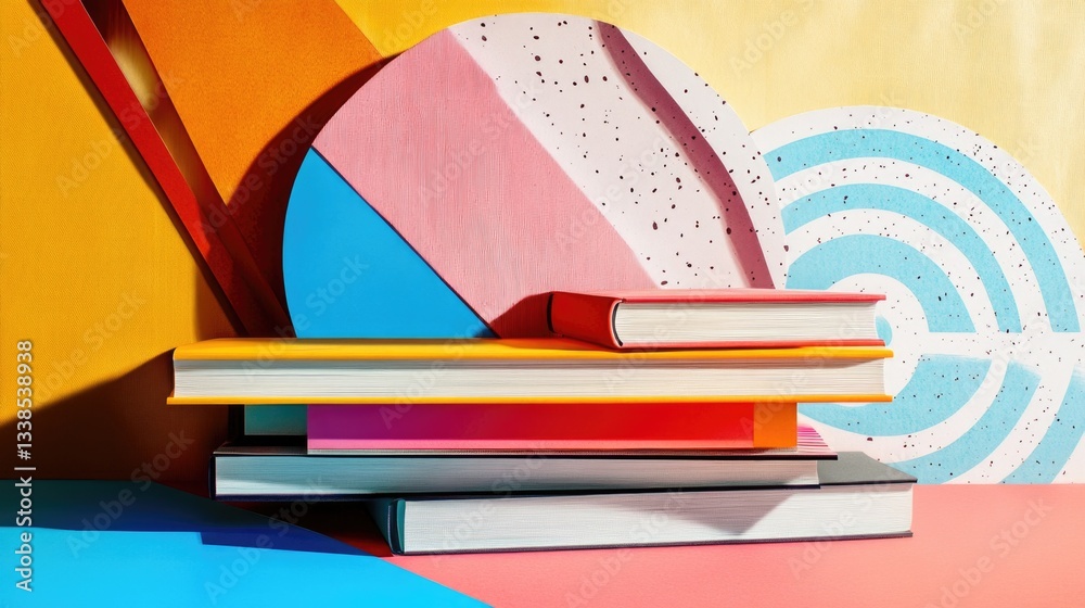 Poster a stack of books placed on a table, suitable for office or study settings