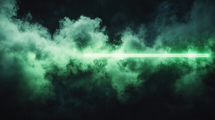 Obraz premium Illuminated Energy Beam: An electrifying scene of a radiant green energy beam piercing through a swirling mass of ethereal clouds, evoking a sense of power and otherworldly presence.