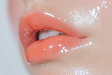 Fototapeta premium Glossy lips with a healthy shine