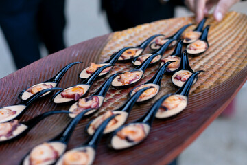 alimento, servicio, catering, salado, rico, sabroso, frio, almeja, mar, exquisito, alimento, peces, cocción, alimentación