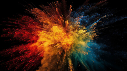 Explosión de pintura, color naranja y azul