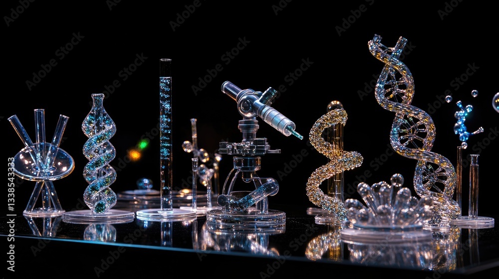 Poster a collection of glass objects sits atop a table, perfect for decorative purposes or as a prop in you