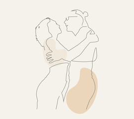 Dancers in line art drawing style. Young couple dancing bachata. Vector illustration design.