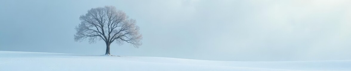 Fototapeta premium A single tree on a snowy background with no other trees in sight, frosty, landscape, solitary