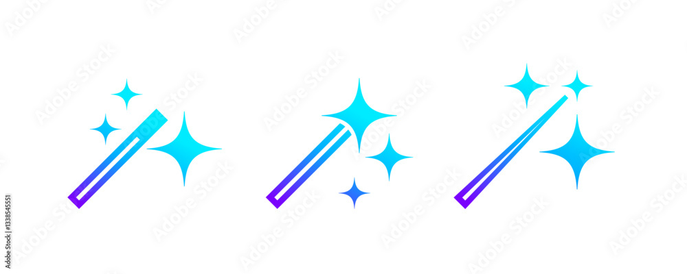 Poster magic wand ai assistance icons vector set for artificial intelligence chat buttons. ai generate app 