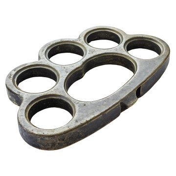Old Metal Brass Knuckles, Dirty, Grunge Texture, Isolated on Black Background