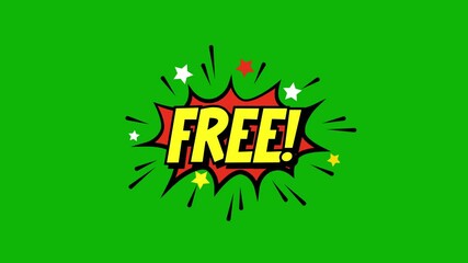 A comic strip cartoon animation, with the word free appearing. cartoon bubble explosions. free comic text message animation on green screen background. 4k - Powered by Adobe