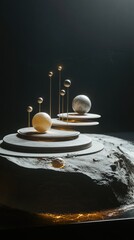 A group of spheres sitting on top of a rock