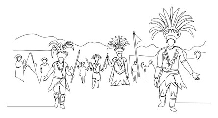 carnival celebrations in Trinidad and Tobago linear monoline vector black and white graphic thin oneline