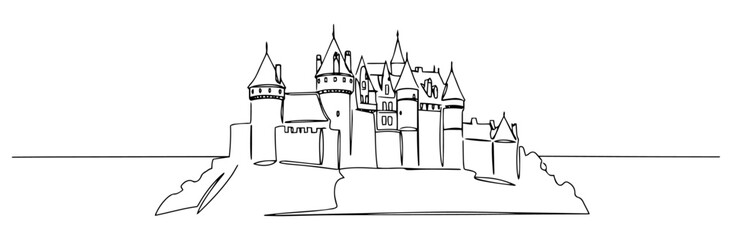 Fototapeta premium Castles along the Loire Valley in France monoline vector line art sketch