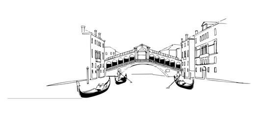 Italy Venice panorama linear monoline vector black and white graphic thin oneline © Wieslaw