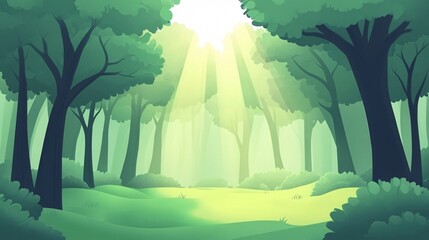 Enchanting Green Forest Floor with Illuminated Trees - Nature Fantasy Wonderland