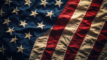 Close-up shot of the American flag with stars, suitable for patriotic and national celebrations