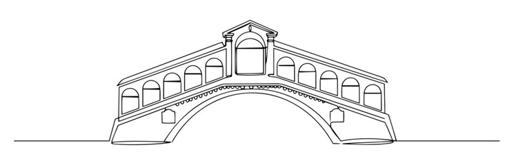 Rialto Bridge Venice linear monoline vector black and white graphic thin oneline