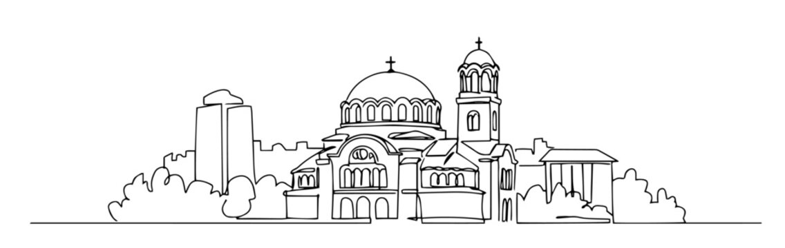 Sofia capital of Bulgaria linear monoline vector black and white graphic thin oneline